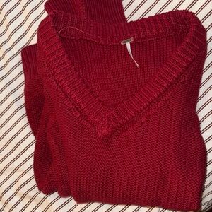 Free People Women's V-Neck Sweater - Dark Red Size Small